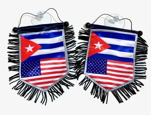 Vista 2 de Mini banner cubano americano bandera deportiva para la decoración del coche y el hogar, puerta ventana pared pequeña bandera colgante accesorios