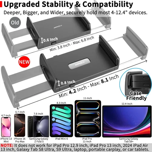 Vista 7 de APPS2Car Soporte universal para coche [2 en 1] Ranura de CD Tablet Soporte de coche para tableta de 4.7-11 pulgadas, soporte de teléfono celular