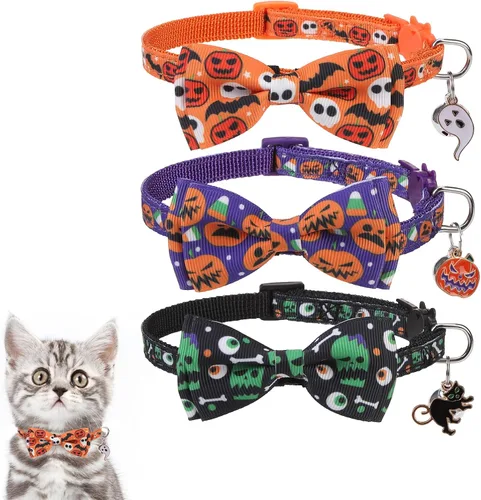 Vista 8 de KOOLTAIL Collar de gato con campana, paquete de 3 collares para gatos con tabla de advertencia para colgar «Do Not Feed Me», lindo collar ligero