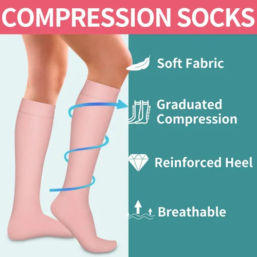 Vista 5 de COOLOVER Calcetines de compresión para mujeres y hombres, ideales para circulación, correr, atletismo, recuperación, enfermera, viajes