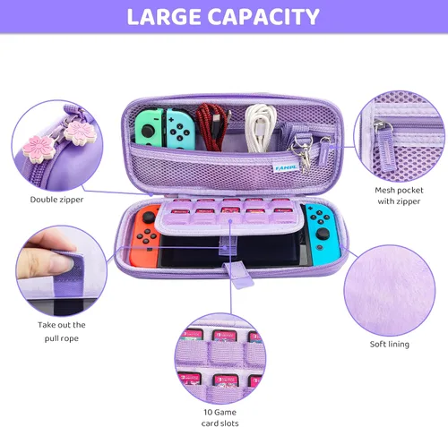 Vista 2 de FUNDIARY Funda de transporte morada para Nintendo Switch, accesorios para Switch con funda de transporte, funda protectora acoplable, protector