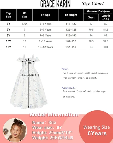 Vista 5 de GRACE KARIN Vestido de niña con hombros descubiertos y lentejuelas brillantes con nudo de lazo, 6-12 años