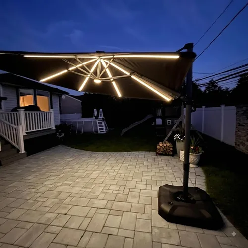 Vista 16 de PURPLE LEAF Sombrilla de patio de 8 pies para exteriores, sombrilla voladiza cuadrada de aluminio con rotación de 360 grados para jardín, terraza
