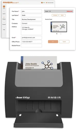 Vista 7 de Ambir nScan 690gt-AS Escáner de Tarjetas Vertical de Alta Velocidad para PC con Windows y MAC