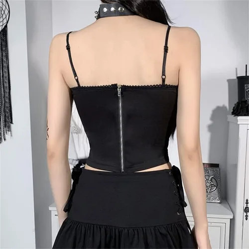Vista 4 de Women Gothic Crop Tank Top Emo Alt Aesthetic Y2K Fairy Witchy Grunge Clothing