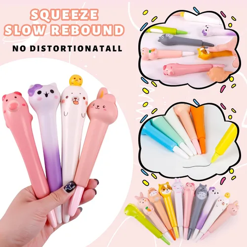 Vista 3 de Bolígrafos Kawaii Squishies 10pk - Bolígrafos de tinta gel de animales divertidos - Rellenos de calcetines para niñas, juego de bolígrafos bonitos