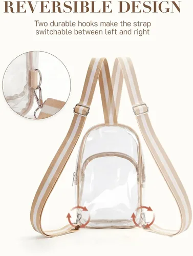 Vista 8 de Missnine Bolsa transparente para eventos de estadio, bolsa transparente tipo cangurera, bolsa cruzada para conciertos deportivos, A-caqui [simple]