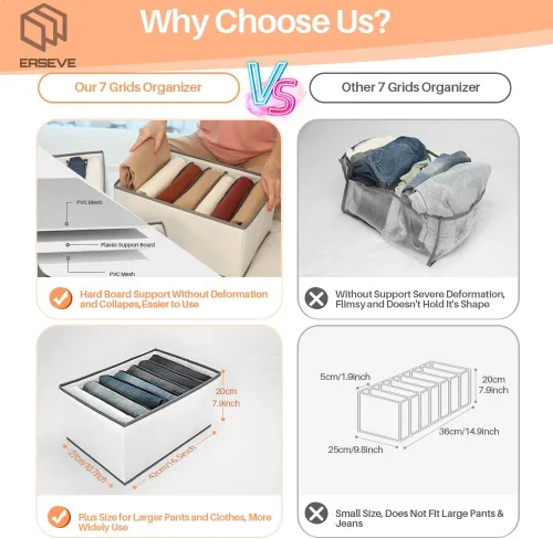Vista 6 de EASEVE Organizador de armario y almacenamiento para ropa, organizador de cajones plegables de 7 rejillas para jeans, pantalones, camisas, leggings