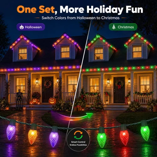 Vista 9 de Luces de cadena navideñas C9 inteligentes de 100 LED de 79 pies con control por aplicación, 105 modos, enchufables, luces de cadena de hadas