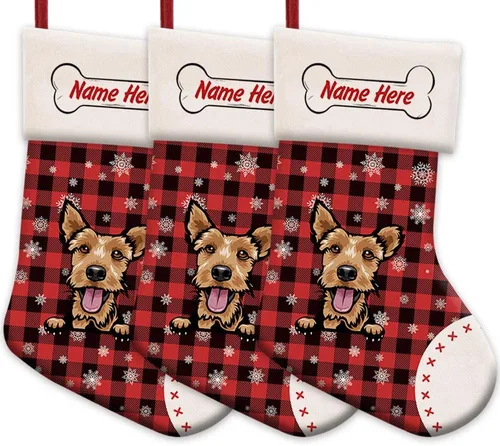 Vista 47 de Foto personalizada, Feliz Navidad, búfalo rojo, a cuadros, feliz perro, calcetín de Navidad, copo de nieve, decoración de vacaciones, calcetín