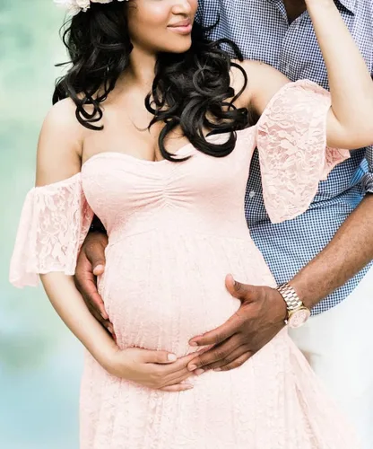 Vista 2 de ZIUMUDY Fotografía Vestido de maternidad fuera del hombro Encaje Baby Shower Vestido de novia embarazada