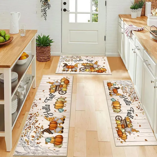 Vista 18 de Juego de 3 tapetes de cocina de Feliz Navidad, alfombras antideslizantes de cocina para invierno y fiestas navideñas Xmas, alfombra cómoda