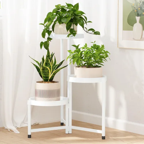 Vista 33 de LASZOLA Soporte plegable de 3 niveles para plantas de interior para múltiples macetas grandes, estante ajustable alto y resistente con estantería