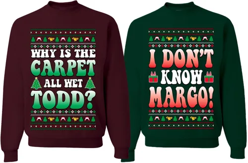 Vista 20 de Wild Bobby Why is The Carpet All Wet Todd Margo - Sudaderas con gráfico de Navidad para parejas