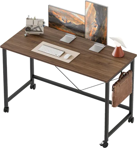 Vista 36 de Mericonia Escritorio de computadora, escritorio de juegos para espacios pequeños, mesa moderna de estilo simple para oficina en casa, mesa de Negro