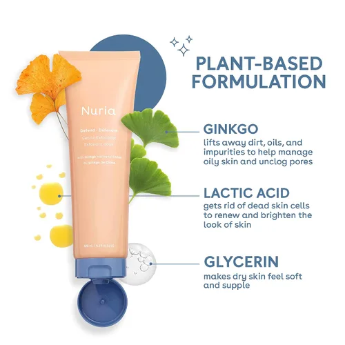 Vista 4 de Nuria - Exfoliante facial Defend, exfoliante facial sin microperlas, esencial para el cuidado de la piel para mujeres y hombres, 4.1 fl oz/4.1 fl oz