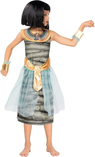 Vista 5 de Camlinbo Girls Halloween Cleopatra Goddess Costume Egyptian Pharaoh Mummy Cosplay Dress up for 7-14 Years