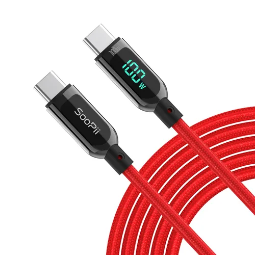 Vista 14 de SOOPII cable USB C de 100 W 0,30 mt, cable USB C a USB C de carga rápida, cable trenzado de nailon con pantalla LED para lPhone 16/15 Pro/15 Plus/15
