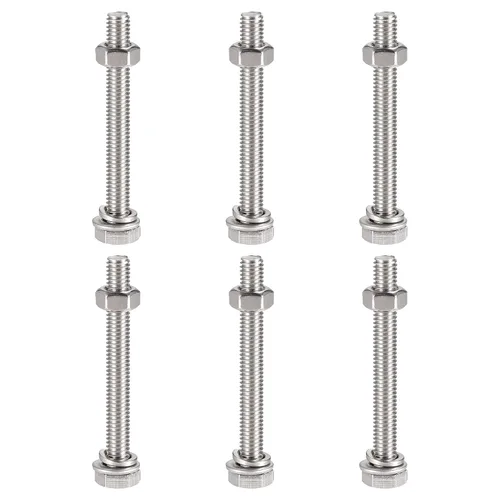 Vista 7 de uxcell Tornillos de cabeza hexagonal M6 x 1.969 in, tuercas, kits de arandelas planas y de bloqueo, pernos hexagonales de rosca completa de acero