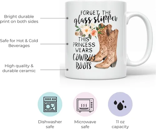 Vista 2 de YouNique Designs Forget The Slippers This Princess Wears Cowboy Boots - Taza de 11 onzas, taza de café para mujer, taza de café de vaquera (blanco)