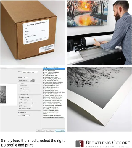 Vista 3 de Elegance Velvet de 8.5 x 11 pulgadas, 25 hojas es un papel de inyección de tinta de alta calidad mate de 310 gsm, blanco brillante prensado en frío