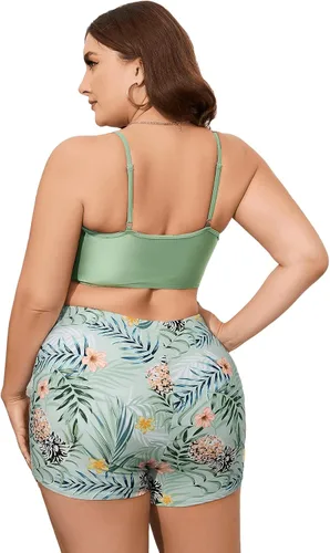 Vista 4 de Floerns Traje de baño de 3 piezas con cordón fruncido para mujer, talla grande, kimono