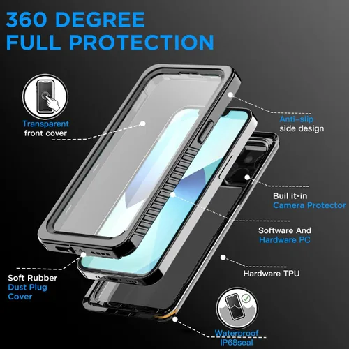 Vista 3 de AICase Funda impermeable para iPhone 13 Mini de 5.4 pulgadas, a prueba de nieve, a prueba de polvo, a prueba de golpes, con certificación IP68