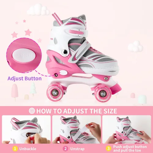Vista 2 de Rainbow Unicorn 4 Size Adjustable Light up Roller Skates for Girls Boys for Kids，All 8 Wheels of Girl's Skates Shine,Safe and Fun for Kids