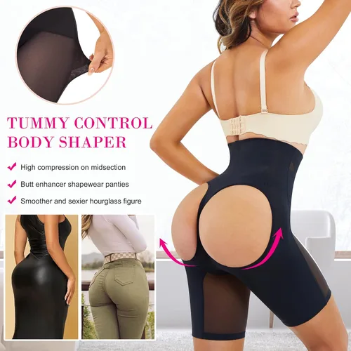 Vista 4 de Nebility Faja moldeadora de glúteos para mujer, cintura alta, realzador de cadera, control de abdomen, pantalones cortos moldeadores de cuerpo