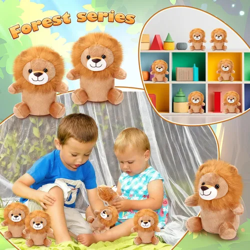 Vista 4 de Arrowbash 8 juguetes de peluche de leones de 9 pulgadas, a granel, regalo de fiesta de león, juguetes de peluche para niños y niñas, recuerdos