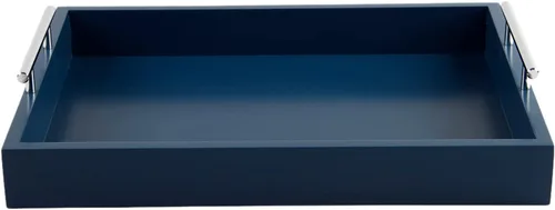 Vista 4 de JJSQYLAN Bandeja de madera para servir con asas, bandeja rectangular de desayuno para mesa de café, bandeja otomana decorativa de 16 x 12 pulgadas