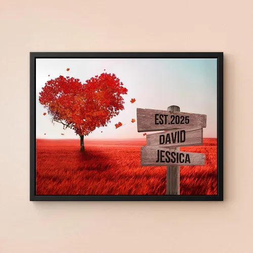 Vista 2 de Señal de calle personalizada de cruce para parejas, el mejor regalo para pareja, señal de calle vintage personalizada con nombre y fecha en lienzo