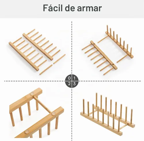 Vista 4 de HBlife Estante de platos de madera de bambú, organizador de cocina con 7 1 unidad