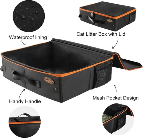 Vista 2 de Deblue Caja de Arena Portátil de Viaje para Gatos con Tapa, A Prueba de Fugas y A Prueba de Agua, Caja de Arena Ligera para Gatos para Carro, Viaje
