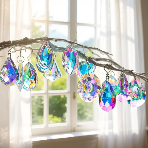 Vista 15 de KANPURA 12 piezas de atrapasoles de cristal, adorno colgante de cristales, prisma de arco iris para el hogar, oficina, jardín, decoración de Navidad