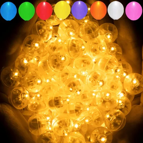 Vista 27 de Aogist - 50 mini luces de 10 colores, luz LED impermeable de largo tiempo de espera, funciona con pilas, lámpara de bola para globo, farol de papel