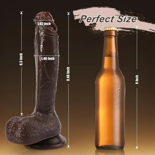 Vista 4 de Consolador realista para principiantes, consoladores negros de silicona suave de 8.4 pulgadas con fuerte ventosa para juego sin manos, pene anal