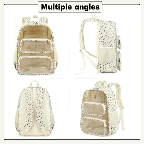Vista 74 de CAMTOP Mochila transparente resistente y transparente para estudiantes, escuela, trabajo, festival, viajes, deportes, Beige, Mediana, Camtop Mochila