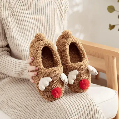 Vista 3 de Pantuflas de forro polar cálidas para mujer, de dibujos animados, para invierno, suaves, acogedoras, antideslizantes, de felpa, sin cordones, botas