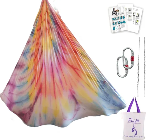 Vista 8 de F.Life Kit de hamaca de yoga aéreo, columpio de yoga, multicolor, 5 yardas, yoga volador, incluye cadena de margarita, mosquetón y guía de postura