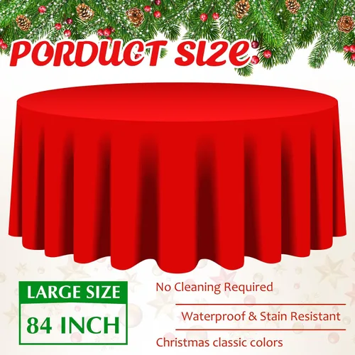 Vista 3 de Amylove 12 manteles de plástico navideños de 84 pulgadas, redondos, desechables, de plástico, impermeables, decorativos, para fiestas, decoración