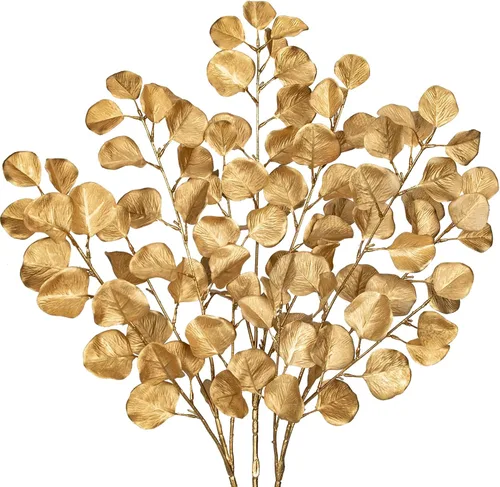 Vista 6 de Hollyone 60 cm de púas y aerosoles de árbol de Navidad 3 piezas tallos artificiales de magnolia color champán hojas de magnolia ramas de hoja de oro