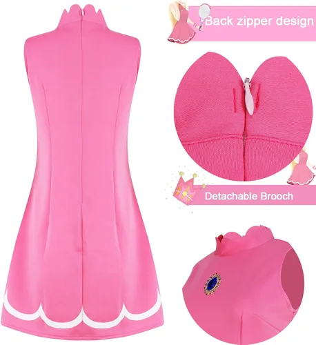 Vista 2 de Poboola Disfraz de princesa melocotón para adultos, vestido de margarita Rosalina con corona, cosplay, Super Brothers, traje deportivo de Halloween