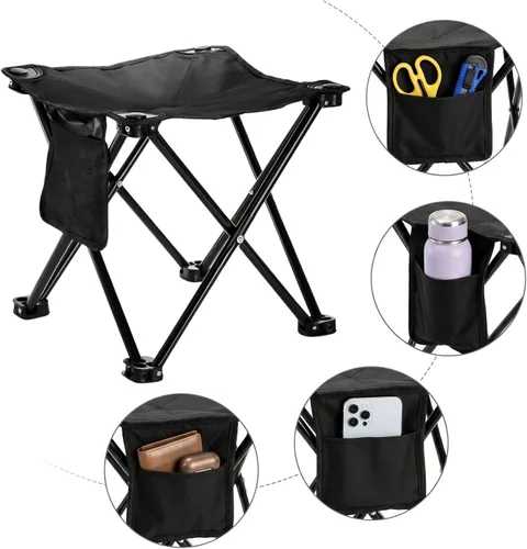 Vista 5 de Cididu Paquete de 2 taburetes de campamento, silla de camping compacta de 13 pulgadas, asiento plegable ligero con bolsillo lateral y bolsa