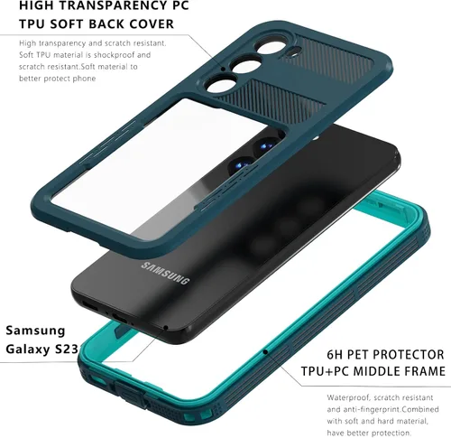 Vista 5 de Samsung Galaxy S23 - Funda impermeable a prueba de golpes, a prueba de caídas, Galaxy S23 de cuerpo completo, funda protectora totalmente sellada
