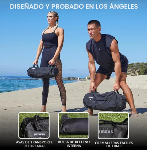 Vista 6 de Elite Sports Saco de Arena para Entrenamiento Versátil e Intensivo de Músculos del Core, Entrenamiento de Fuerza con Colocación Estratégica de Asas