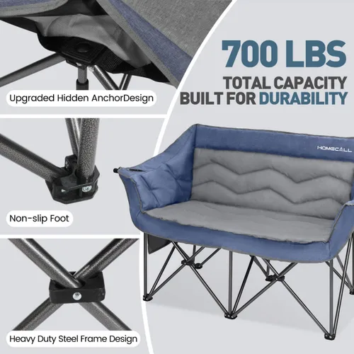 Vista 3 de HOMECALL Silla de campamento doble de gran tamaño para adultos, soporte de sofá biplaza plegable resistente de 700 libras, sofá de campamento extra