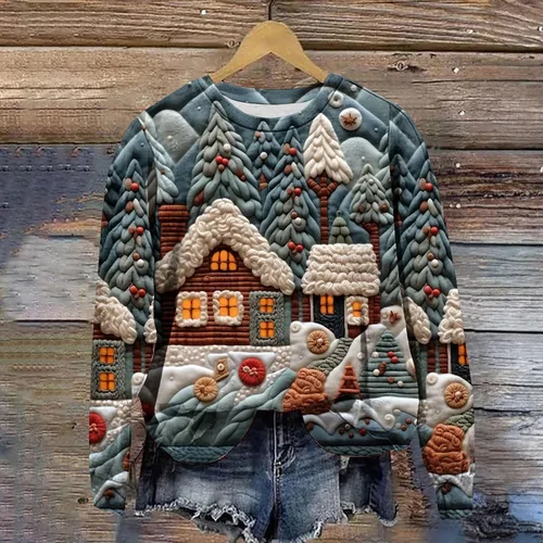 Vista 2 de Comigeewa Sudadera de gran tamaño con estampado 3D para mujer, suéter holgado de Navidad, sudaderas manga larga con cuello redondo