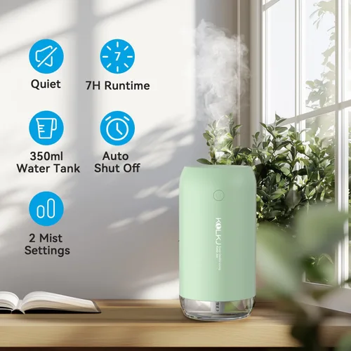 Vista 2 de Mini humidificador portátil, humidificador pequeño de niebla fría de 11.8 fl oz para plantas, humidificador de escritorio personal USB para Verde