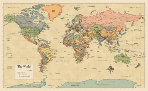 Vista 6 de Póster laminado de mapa del mundo, gráfico de pared, mapa de la Tierra, 18 x 29 pulgadas (negro)